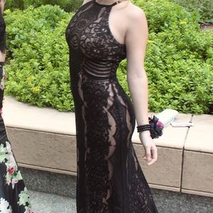 Black nude lace formal gown